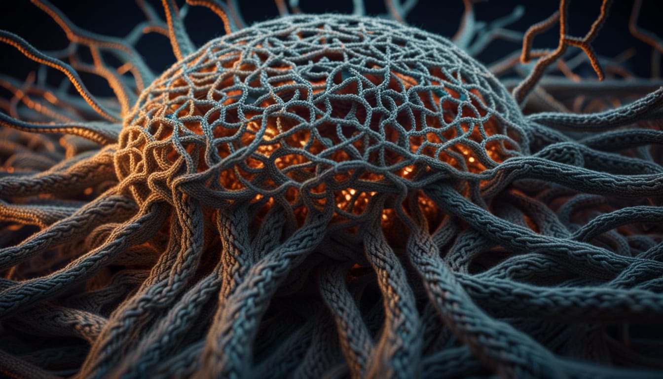 gestrickte neuronale Struktur die ein Gehirn formt.